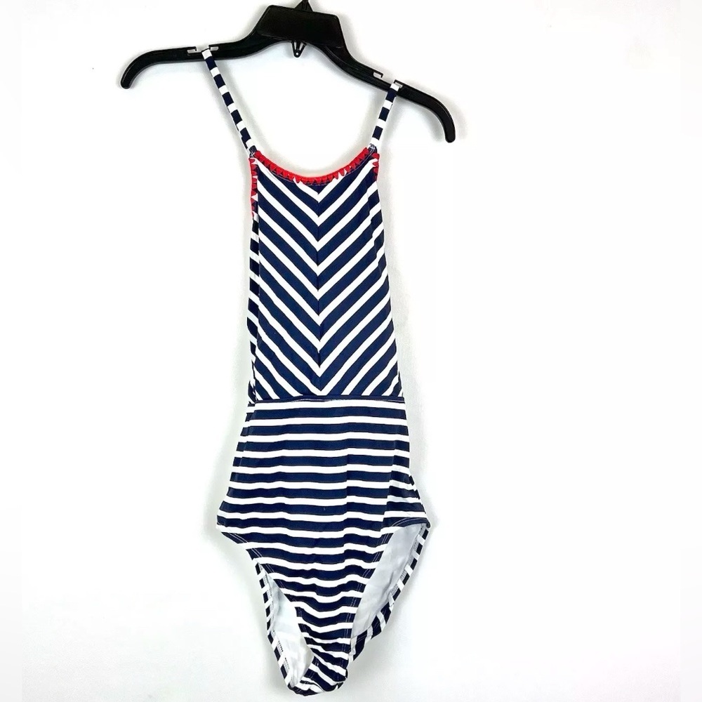 Tommy Bahama Women’s Blue/White Striped Halter One Piece Swimsuit Size 10